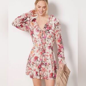 Garcelle PAIGE dress un cream pink Floral Ruffle Dress with Tie Waist size Small